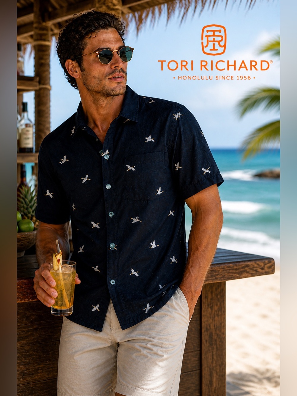 Tori Richard Men Short Sleeve Aloha Shirt ADORABLE Cranes Shirt,EUC, Size L